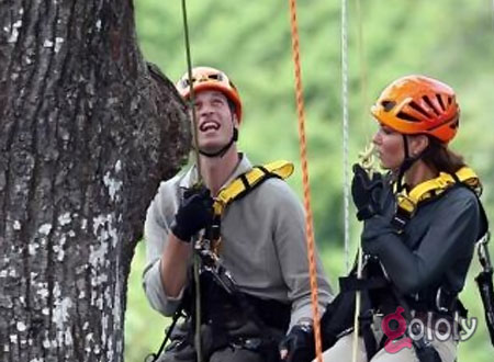 بالصور.. كيت ميدلتون والأمير ويليام يتسلقان شجرة طولها 130 متر